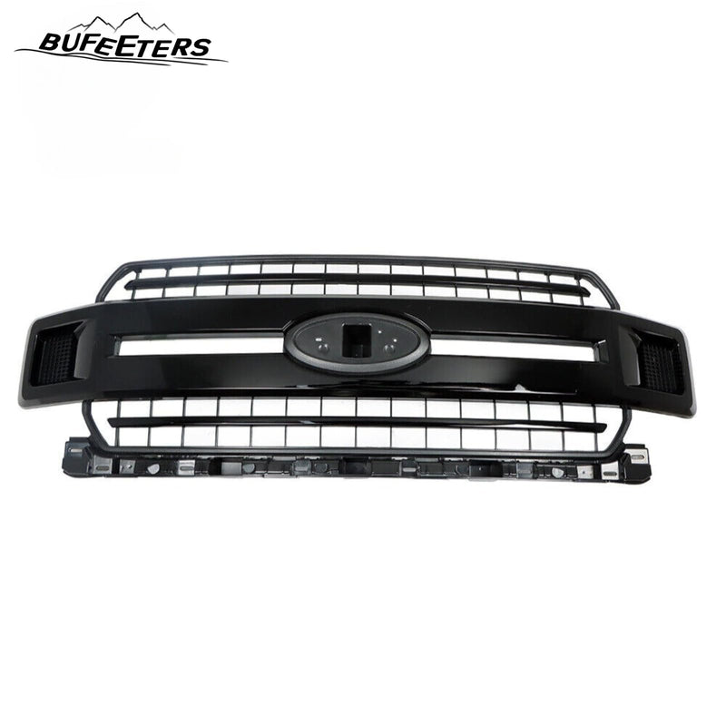BUFEETERS  Front Bumper Upper Grille Fit For 2018 2019 2020 Ford F-150 XLT XL,Horizontal Bar Style,Gloss Black
