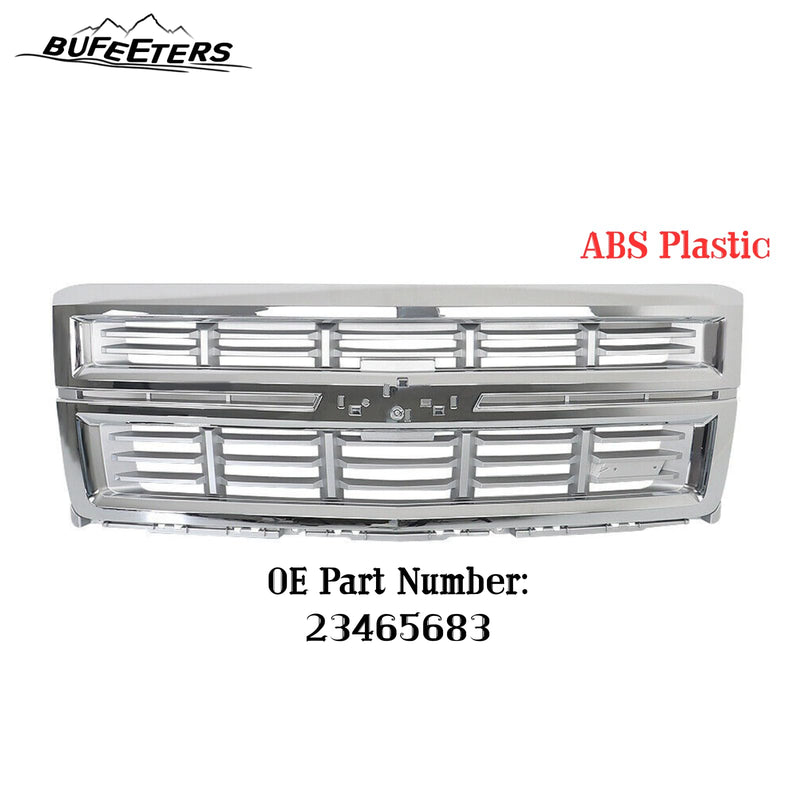 BUFEETERS Front Bumper Upper Chrome Grille Fit For 2014 2015 Chevy Silverado 1500