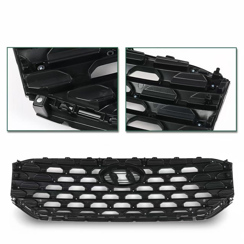 BUFEETERS   Front Bumper Upper Grille Fit For 2021 2022 2023 Hyundai Santa Fe,Honeycomb Mesh Style,Black&Chrome