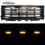 BUFEETERS Front Bumper Upper Grille W/ LED Light Fit For 2011 2012 2013 2014 GMC Sierra 2500HD 3500HD Matte Black