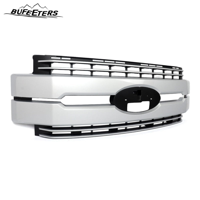 BUFEETERS Front Bumper Upper Grille Fit For 2017 2018 2019 F-250 F-350 F-450 F-550 Super Duty,Lariat Style,UX Ingot Silver&Matte Black