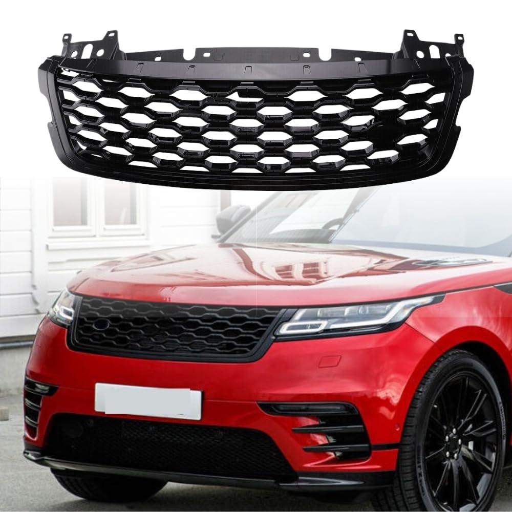 BUFEETERS  Front Bumper Upper Grille Fit For  2018 2019 2020 2021 2022 2023 Land Rover Range Rover Velar,Honeycomb Style,Gloss Black