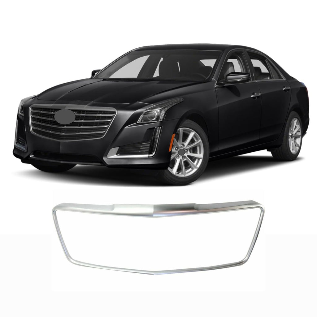 BUFEETERS  Front Bumper Upper Grille Frame Fit For 2015 2016 2017 2018 2019 Cadillac CTS Sedan,Factory Style,Satin Silver
