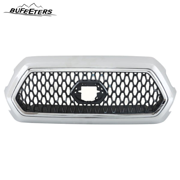 BUFEETERS Front Upper Grille Chrome Assembly Fit For 2016 2017 2018 2019 2020 2021 Toyota Tacoma,Mesh Style,Chrome&Gray