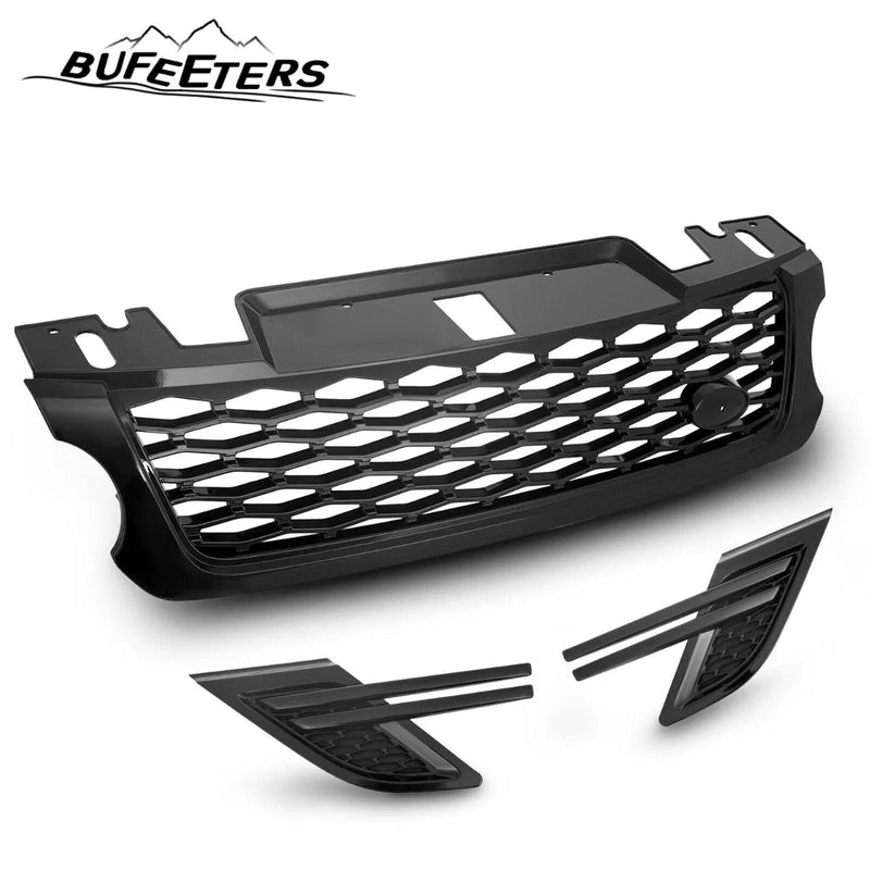 BUFEETERS  Front Grille Air Side Vent Set Fit For 2014 2015 2016 2017 Range Rover Sport,Mesh Style,Gloss Black