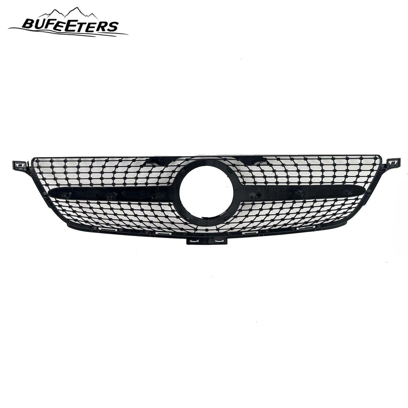 BUFEETERS   Front Bumper Upper Grille W/o Camera Hole Fit For 2012 2013 2014 2015 Benz W166 ML-Class Facelift,Diamond Style,Gloss Black