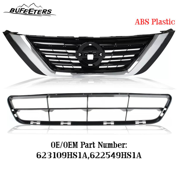 BUFEETERS  Front Bumper Upper & Lower Grille Fit For 2016 2017 2018 Nissan Altima Sedan,Mesh Style,Chrome&Black