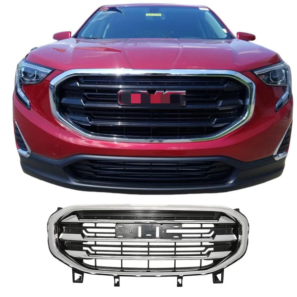BUFEETERS Front Bumper Upper Grille Grill Fit For 2018 2019 2020 2021 GMC Terrain,Black & Chrome