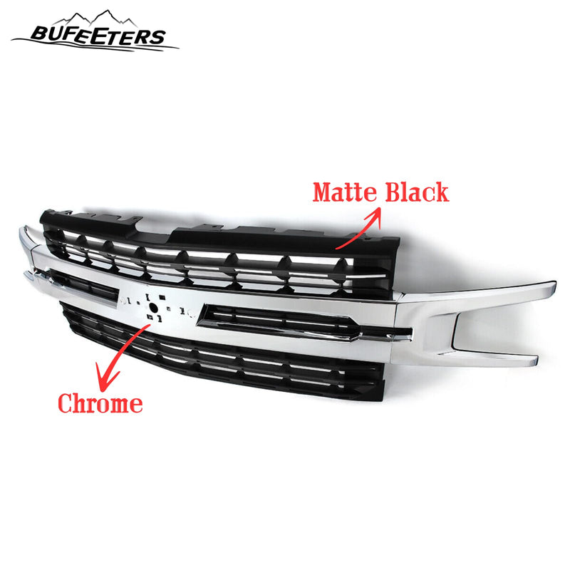 BUFEETERS Front Bumper Upper Grille Fit For 2019 2020 2021 Chevy Silverado 1500,Factory Style,Chrome&Matte Black
