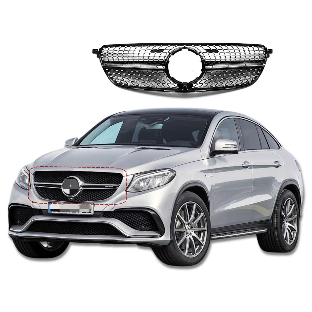 BUFEETERS  Front Bumper Upper Grille Fit For 2015 2016 2017 2018  2019 Mercedes Benz GLE Coupe Sport C292 ,Diamond Style,Black
