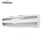 BUFEETERS Front Bumper Upper Grille Fit For 2007 2008 2009 2010 2011 2012 2013 Chevy Silverado 1500,Mesh Insert Style,Summit White Shell&Chrome