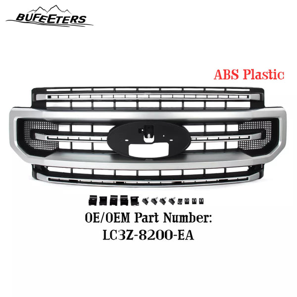 BUFEETERS Front Bumper Upper Grille Fit For 2020 2021 2022 F-250 F-350 Super Duty,Platinum Style,Brushed Satin Aluminum&Black