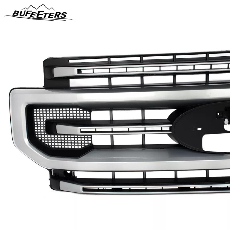 BUFEETERS Front Bumper Upper Grille Fit For 2020 2021 2022 F-250 F-350 Super Duty,Platinum Style,JS Iconic Silver&Black