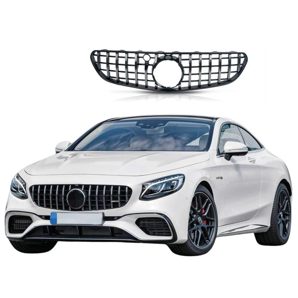 BUFEETERS  Front Bumper Upper Grille Fit For 2014 2015 2016 2017 2018 2019 2020 Mercedes Benz W217 S63(ONLY!) AMG Pre-/Facelift,GT Style,Chrome&Black