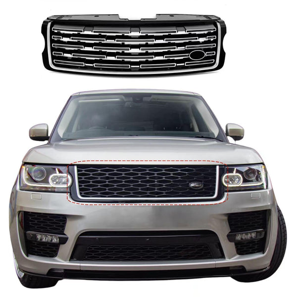 BUFEETERS  Front Bumper Upper Grille Fit For 2013 2014 2015 2016 2017 Range Rover,2023 Style,Gloss Black
