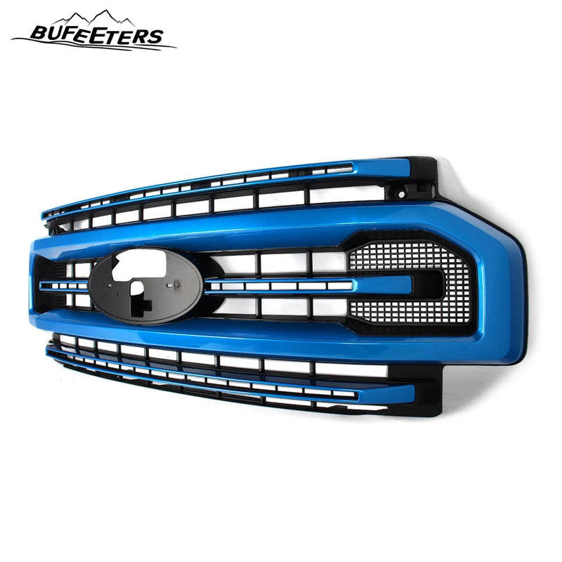BUFEETERS Front Bumper Upper Grille Fit For 2020 2021 2022 F-250 F-350 F-450 F-550 Super Duty,Platinum Style,E7-Velocity Blue&Matte Black
