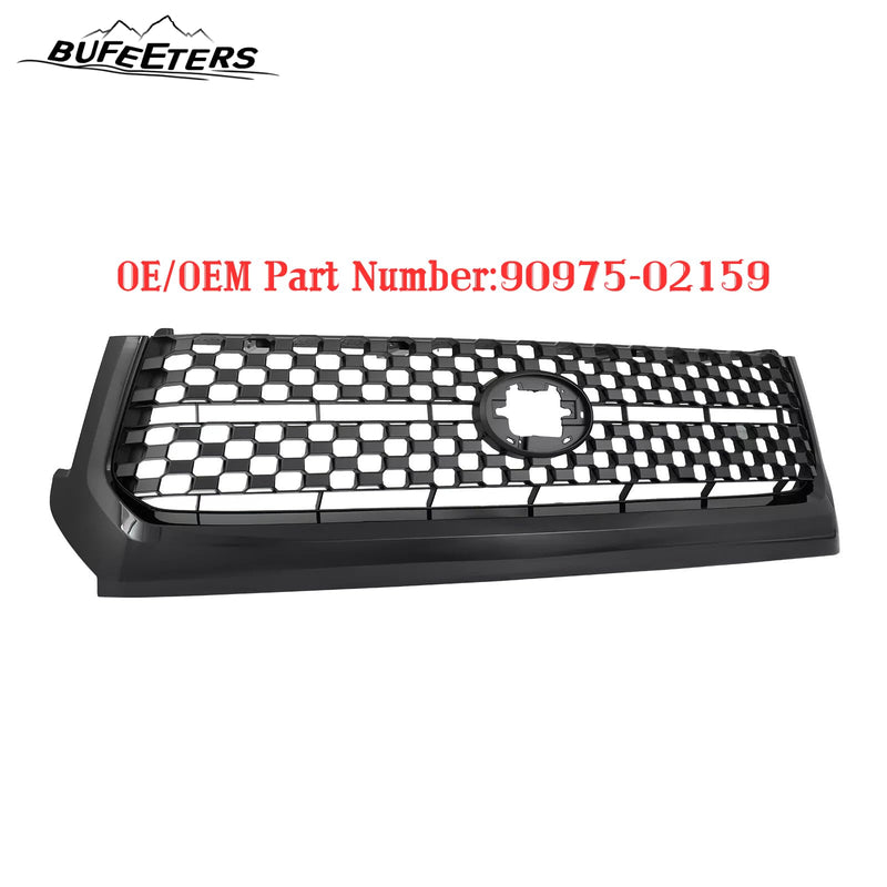 BUFEETERS  Front Bumper Upper Grille Grill & Hood Bulge Fit For 2014 2015 2016 2017 2018 2019 2020 Toyota Tundra,Honeycomb Style,Gloss Black