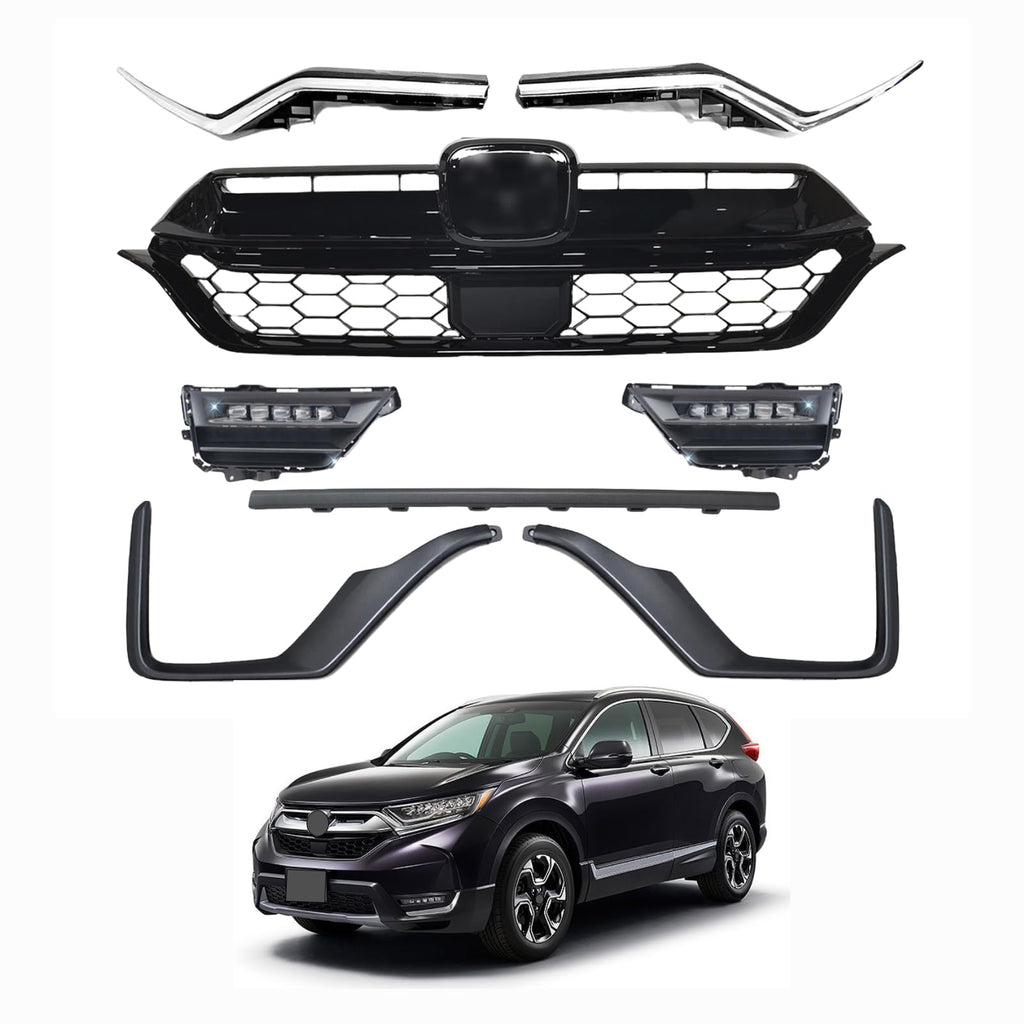 BUFEETERS  8Pcs Front Grille Headlight Trim Fog Light Bracket Set Fit For 2020 2021 2022 Honda CRV CR-V,Factory Style,Chrome&Black&Gray