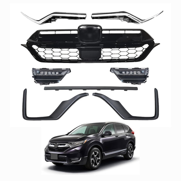 BUFEETERS  8Pcs Front Grille Headlight Trim Fog Light Bracket Set Fit For 2020 2021 2022 Honda CRV CR-V,Factory Style,Chrome&Black&Gray