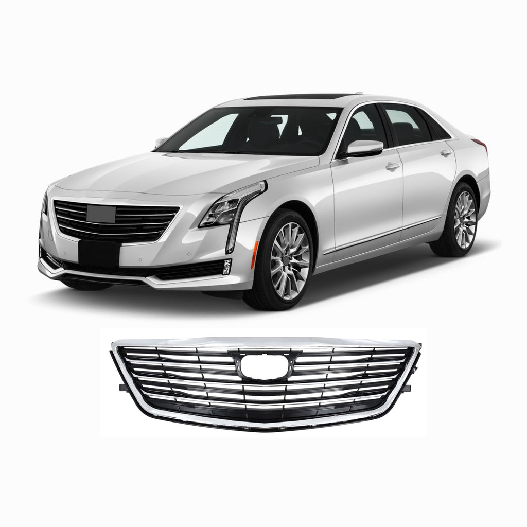 BUFEETERS  Front Bumper Upper Grille W/o Camera Hole Fit For 2016 2017 2018 Cadillac CT6,Factory Style,Chrome&Black