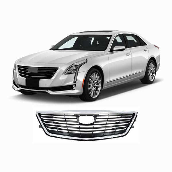 BUFEETERS  Front Bumper Upper Grille W/o Camera Hole Fit For 2016 2017 2018 Cadillac CT6,Factory Style,Chrome&Black