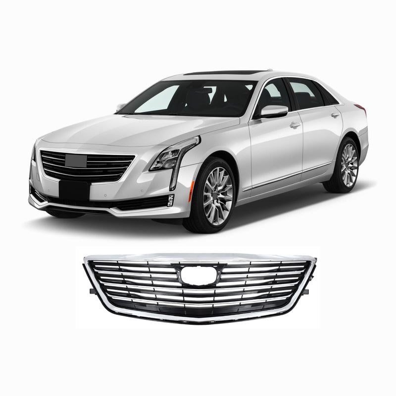 BUFEETERS  Front Bumper Upper Grille W/o Camera Hole Fit For 2016 2017 2018 Cadillac CT6,Factory Style,Chrome&Black