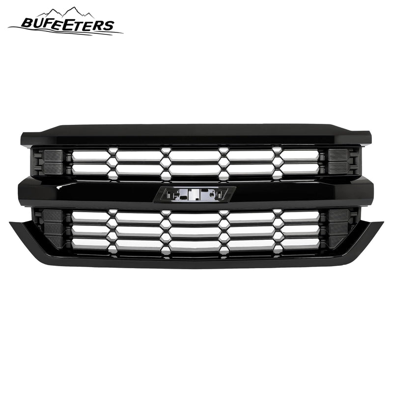 BUFEETERS  Front Upper Grille Fit For 2016 2017 2018 2019 Chevy Silverado 1500,Honeycomb Style,Gloss Black