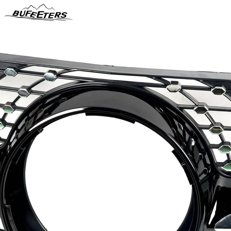 BUFEETERS   Front Bumper Upper Grille W/o Camera Hole Fit For 2012 2013 2014 2015 Benz W166 ML-Class Facelift,Diamond Style,Gloss Black