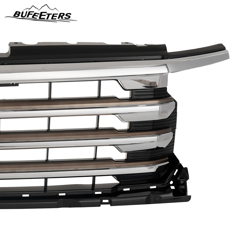 BUFEETERS Front Bumper Upper Grille Fit For 2022 2023 2024 Chevy Silverado 1500 High Country,Chrome&Silver