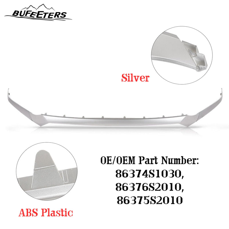 BUFEETERS   3PCS Front Bumper Grille Molding Hood Trim Fit For 2019 2020 Hyundai Santa Fe,Silver