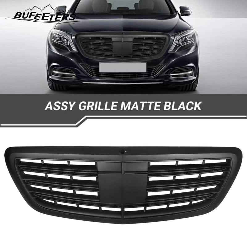 BUFEETERS Front Bumper Upper Grille Fit For 2013 2014 2015 2016 2017 2018 2019 2020 Mercedes Benz W222 S CLASS,Matte Black