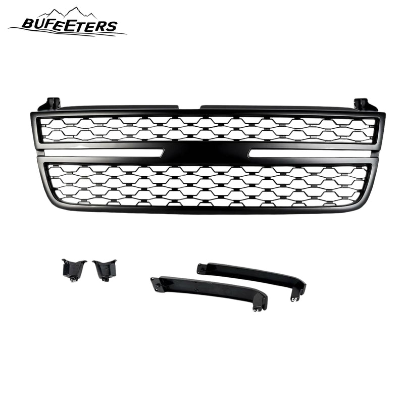 BUFEETERS Front Buper Upper Grille  Fit For 2005 2006 2007 Chevy Silverado 1500 2500HD 3500,Honeycomb Style,Matte Black