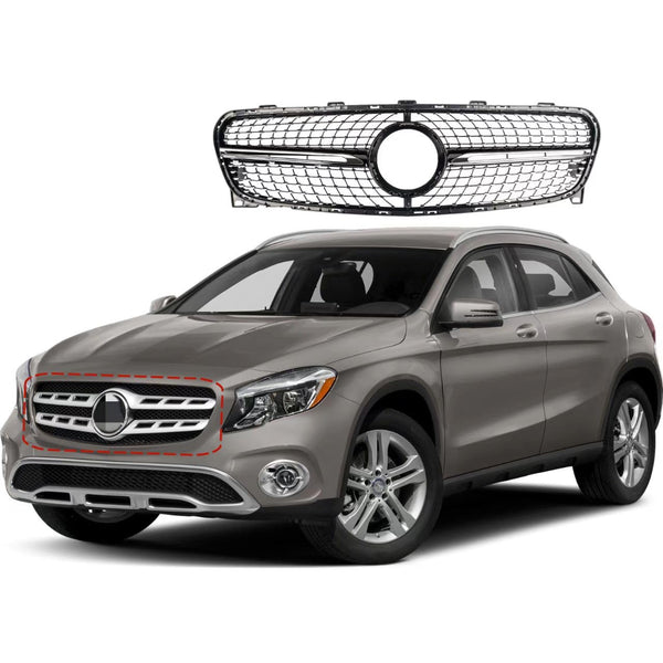 BUFEETERS  Front Bumper Upper Grille Fit For 2018 2019 2020 Mercedes Benz GLA-Class X156,Diamond Style,Silver