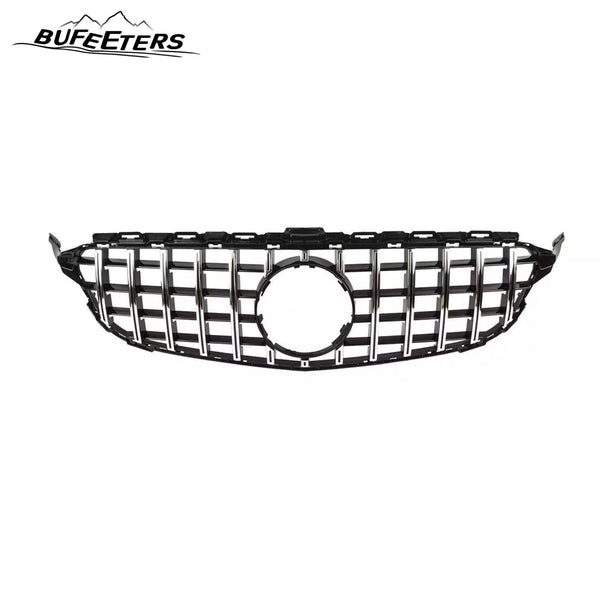 BUFEETERS Front Bumper Upper Grille W/o Camera Hole Fit For 2015 2016 2017 2018 Mercedes Benz W205 C-CLASS Pre-facelift ,GT Style,Chrome&Silver