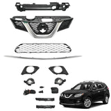 BUFEETERS 11PCS Front Upper Grille Lower Mesh Chrome Molding Trim Fog lights Fit For 2014 2015 2016 Nissan Rogue,Honeycomb Style,Chrome&Black