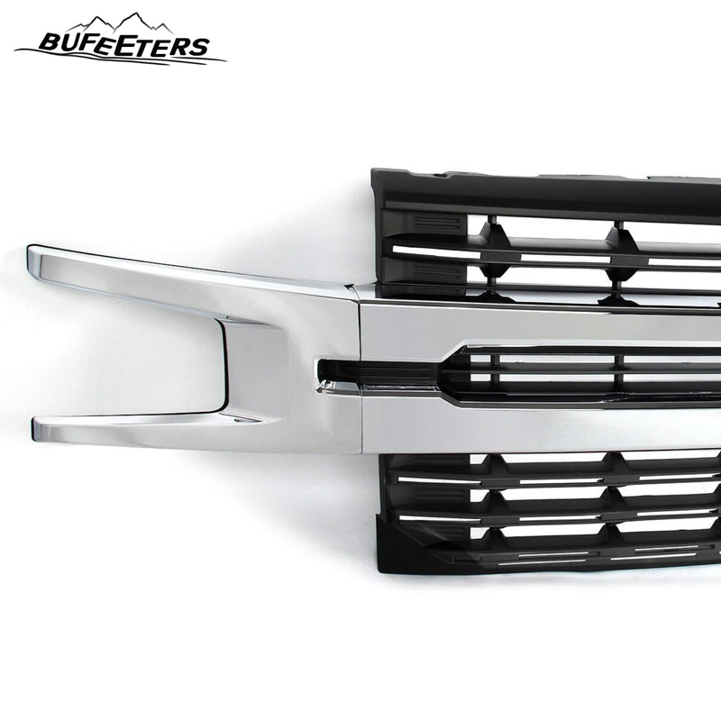 BUFEETERS Front Bumper Upper Grille Fit For 2019 2020 2021 Chevy Silverado 1500,Factory Style,Chrome&Matte Black