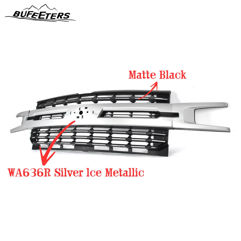 BUFEETERS Front Bumper Upper Grille Fit For 2019 2020 2021 Chevy Silverado 1500,Factory Style,WA636R Silver lce Metallic&Matte Black