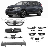BUFEETERS Front Upper Grille/Trim/Bumper Garnish/Fog Light/Stay Bracket/Radiator Cover Fit For 2017 2018 2019 Honda CRV,Factory Style,Chrome&Black