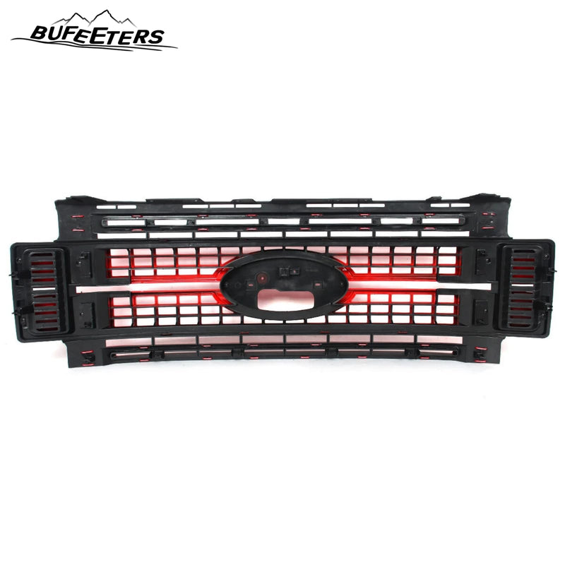 BUFEETERS Front Bumper Upper Grille Fit For 2017 2018 2019 F-250 F-350 F-450 F-550 Super Duty,Platinum Style,PQ Race Red&Matte Black