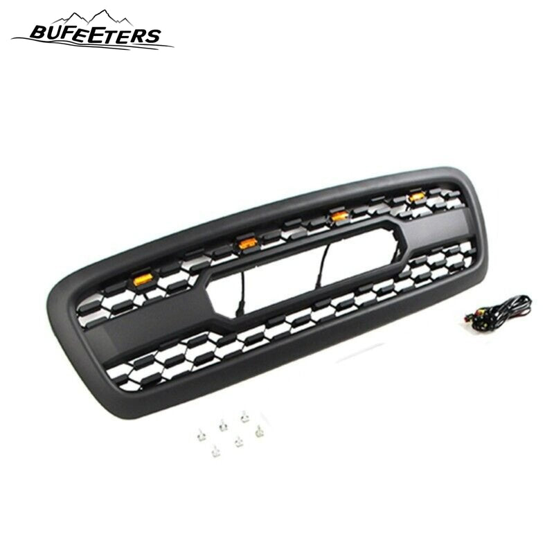 BUFEETERS Front Bumper Upper Grille W/Light Fit For 2001 2002 2003 2004 Toyota Sequoia,Mesh Style,Matte Black