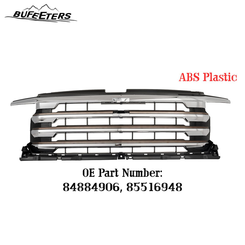 BUFEETERS Front Bumper Upper Grille Fit For 2022 2023 2024 Chevy Silverado 1500 High Country,Chrome&Silver
