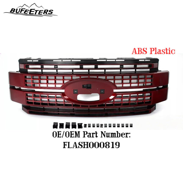 BUFEETERS Front Bumper Upper Grille Fit For 2017 2018 2019 F-250 F-350 F-450 F-550 Super Duty,Platinum Style,RR Ruby Red&Matte Black
