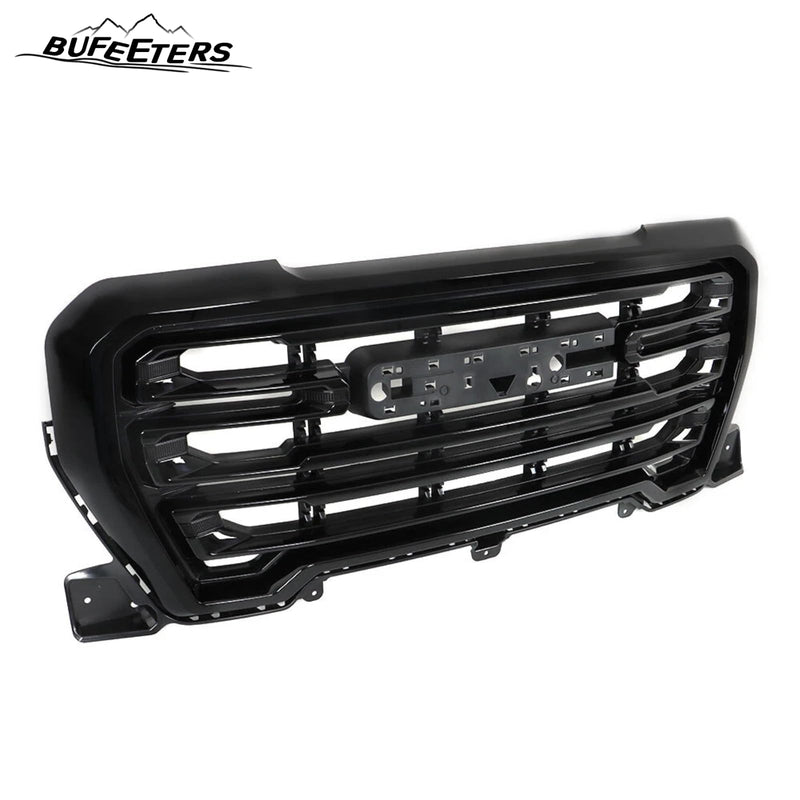 BUFEETERS Front Bumper Upper Grille With Gray Frame Assembly Fit For 2019 2020 2021 GMC Sierra 1500,Factory Style,Gloss Black&Gray