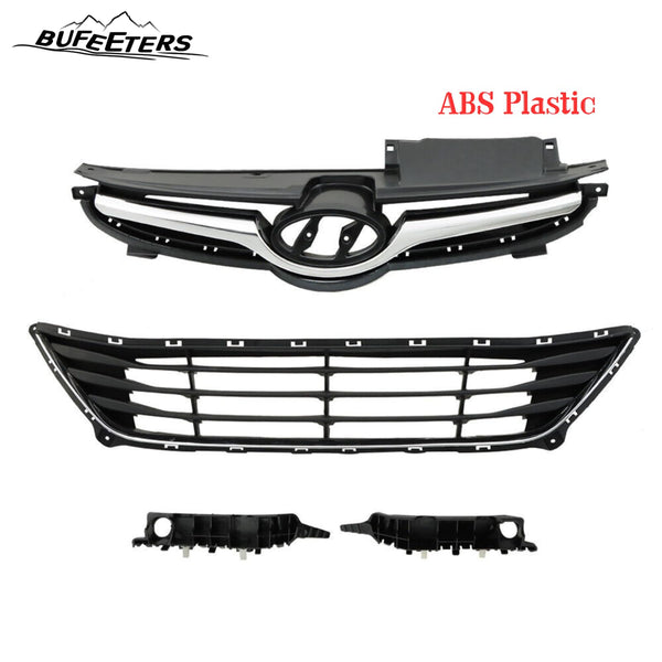 BUFEETERS    Front Upper Lower Grilles & Bumper Brackets Set Fit For 2014 2015 2016 Hyundai Elantra,Horizontal Billet Style,Chrome&Black