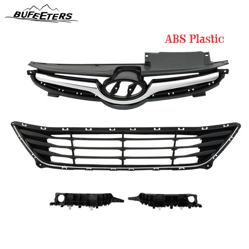 BUFEETERS    Front Upper Lower Grilles & Bumper Brackets Set Fit For 2014 2015 2016 Hyundai Elantra,Horizontal Billet Style,Chrome&Black
