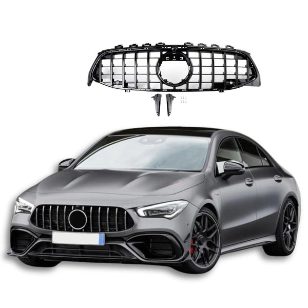 BUFEETERS  Front Bumper Upper Grille Fit For 2020 2021 2022 2023 2024 Mercedes Benz CLA Class W118 C118 ,GTR Style,Gloss Black