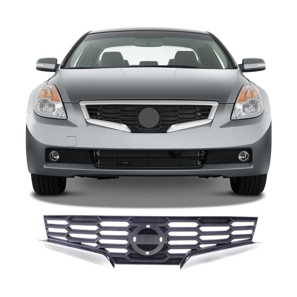 BUFEETERS Front Bumper Upper Grille w/Chrome Trim Fit For 2008 2009 2010 2011 2012 2013 Nissan Altima Sedan 2 Door Coupe,Factory Style,Chrome&Black