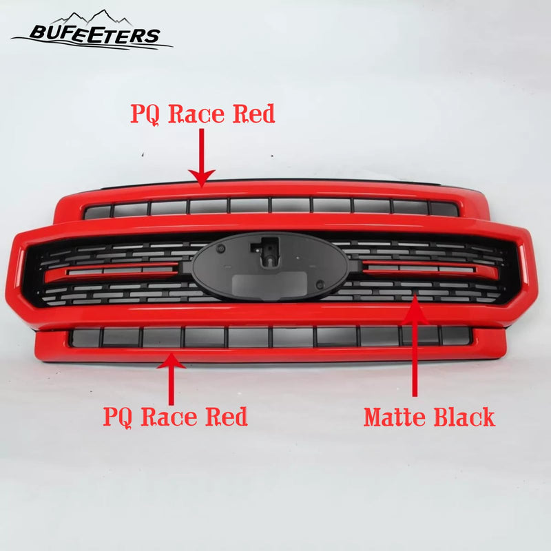 BUFEETERS Front Bumper Upper Grille Fit For 2020 2021 2022 F-250 F-350 F-450 F-550 Super Duty,Lariat Sport Style,PQ Race Red&Matte Black