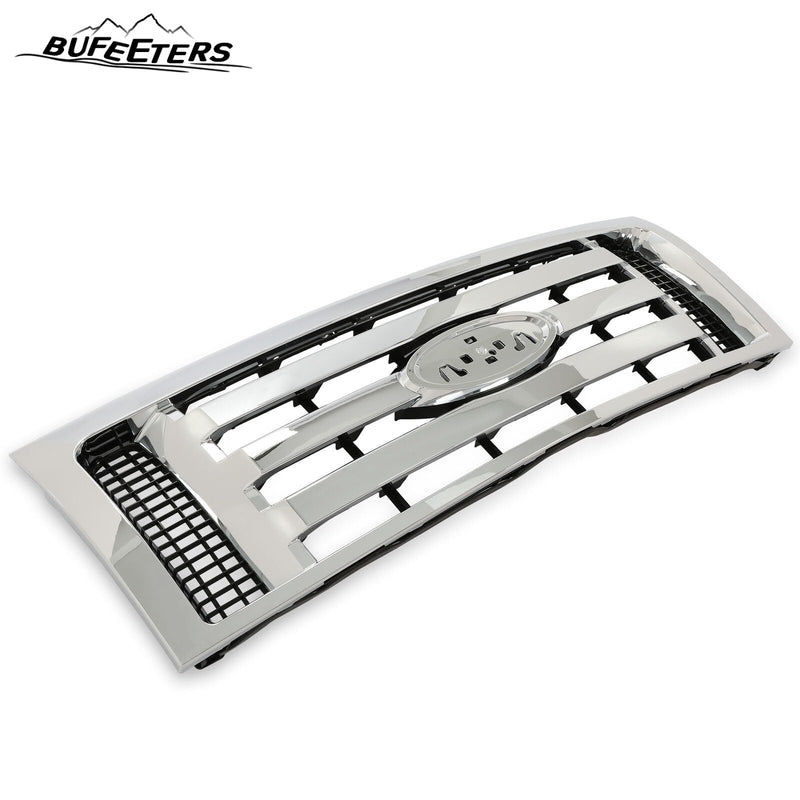 BUFEETERS  Front Upper Grille Fit For 2009 2010 2011 2012 2013 2014 Ford F150 F-150 XLT,Chrome Shell w/ Black Insert
