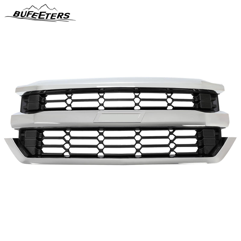 BUFEETERS Front Bumper Upper Grille Fit For 2016 2017 2018 2019 Chevrolet Silverado 1500,Honeycomb Style,Chrome&Black